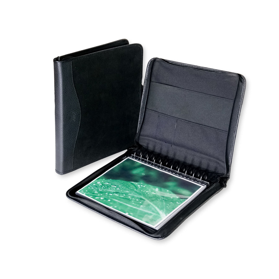 8.5" x 11" Executive Zippered Presentation Portfolio Case - Leather Handle, Integrated Multiring Binder with 10 Archival Pages (Expandable to 30)