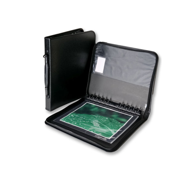 9.5" x 12.5" Premium Zippered Presentation Portfolio Case - Leather Handle, Integrated Multiring Binder with 10 Archival Pages (Expandable to 30)