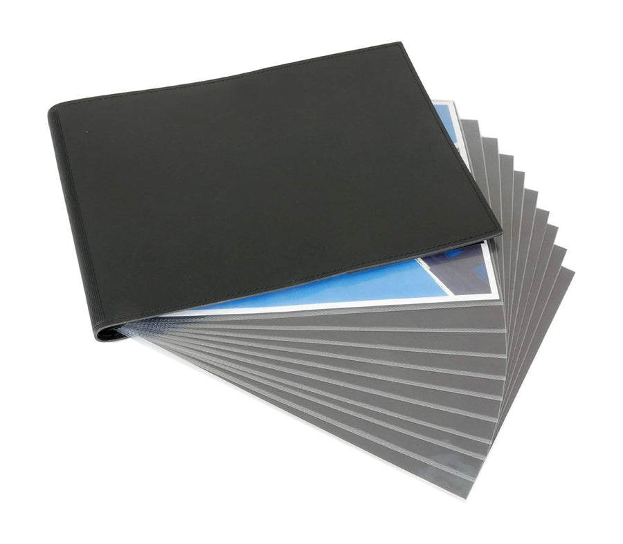 9.5" x 12.5" European Bonded Leather Photo Portfolio - Landscape Slim Binder with 10 Archival Pages (Expandable to 15)