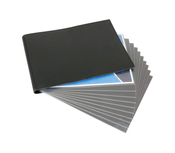 8" x 10" European Bonded Leather Photo Portfolio - Landscape Slim Binder with 10 Archival Pages (Expandable to 15)